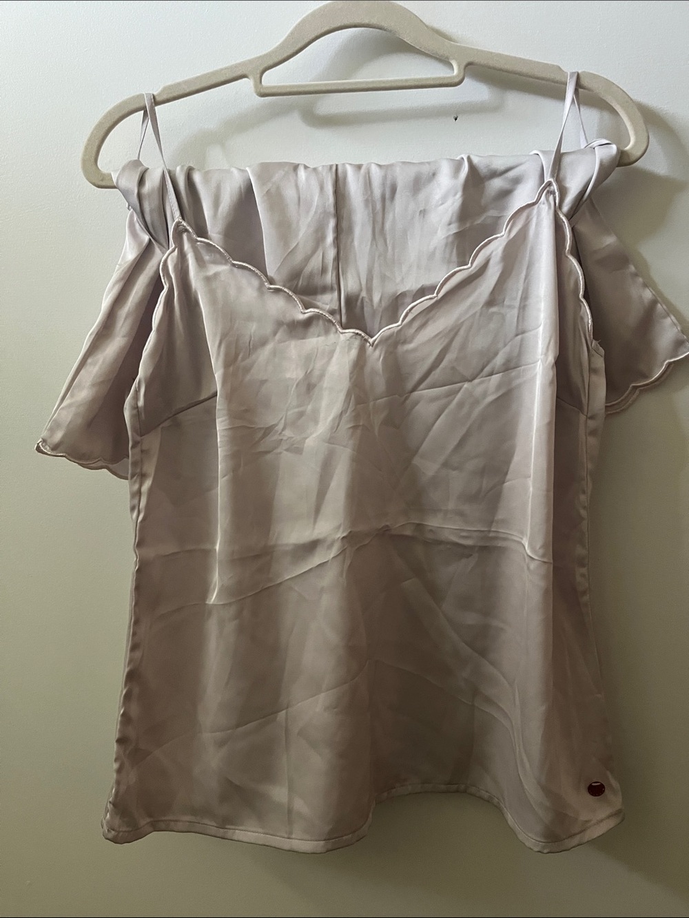 Danskin Light Blush Satin Scallop-Trim Camisole and Short PJ Set M
